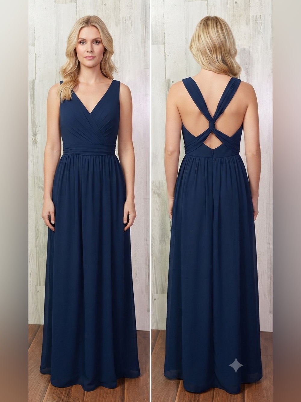 Adrianna Papell Navy Blue Chiffon Maxi Dress Size 6 V-Neck Formal Wedding Guest